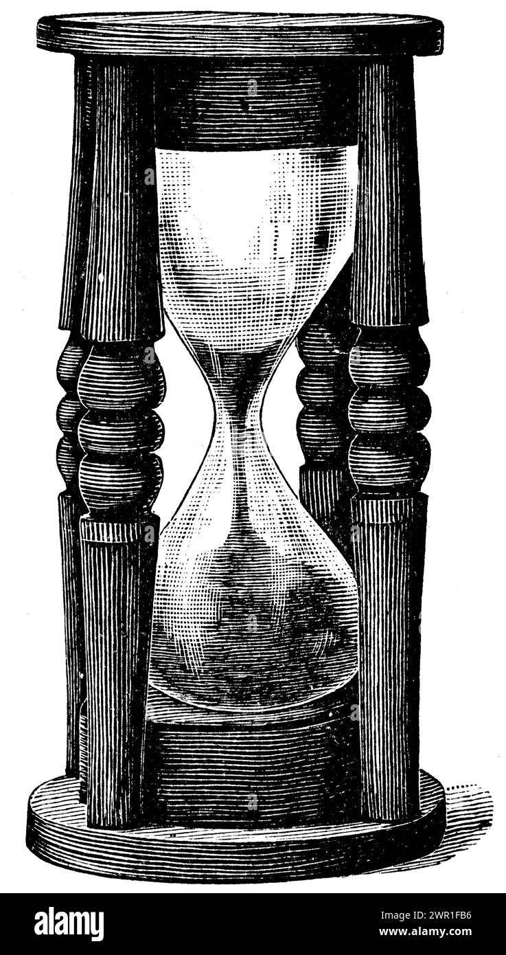 Hourglass, c1936. An hourglass is a device used to measure the passage of time. The origin of the hourglass is unclear. Its predecessor the clepsydra, or water clock, is known to have existed in Babylon and Egypt as early as the 16th century BCE. Stock Photo