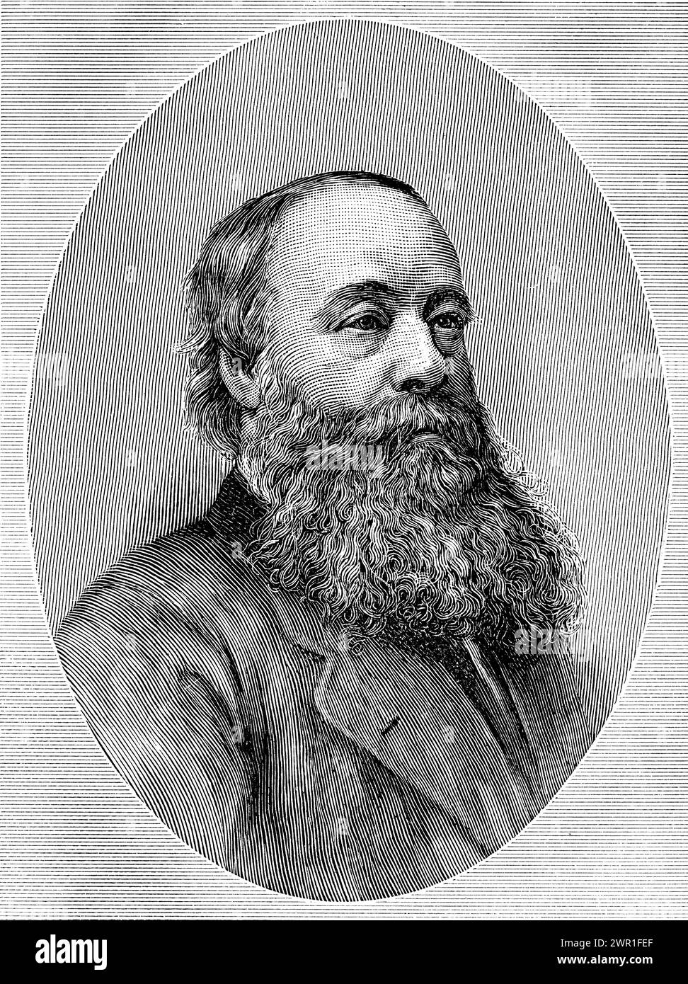 James Prescott Joule (1818-1889), c1884. James Prescott Joule, English physicist, mathematician and brewer. Joule studied the nature of heat, and discovered its relationship to mechanical work. This led to the law of conservation of energy, which in turn led to the development of the first law of thermodynamics. The SI derived unit of energy, the joule, is named after him. Stock Photo