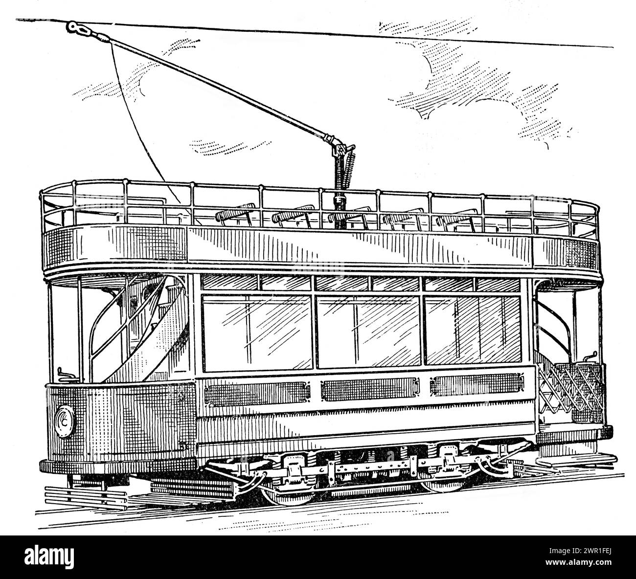 An Electric Tram, c1936. Until 1935, there had been a large and comprehensive network of tram systems in English towns and cities. Stock Photo