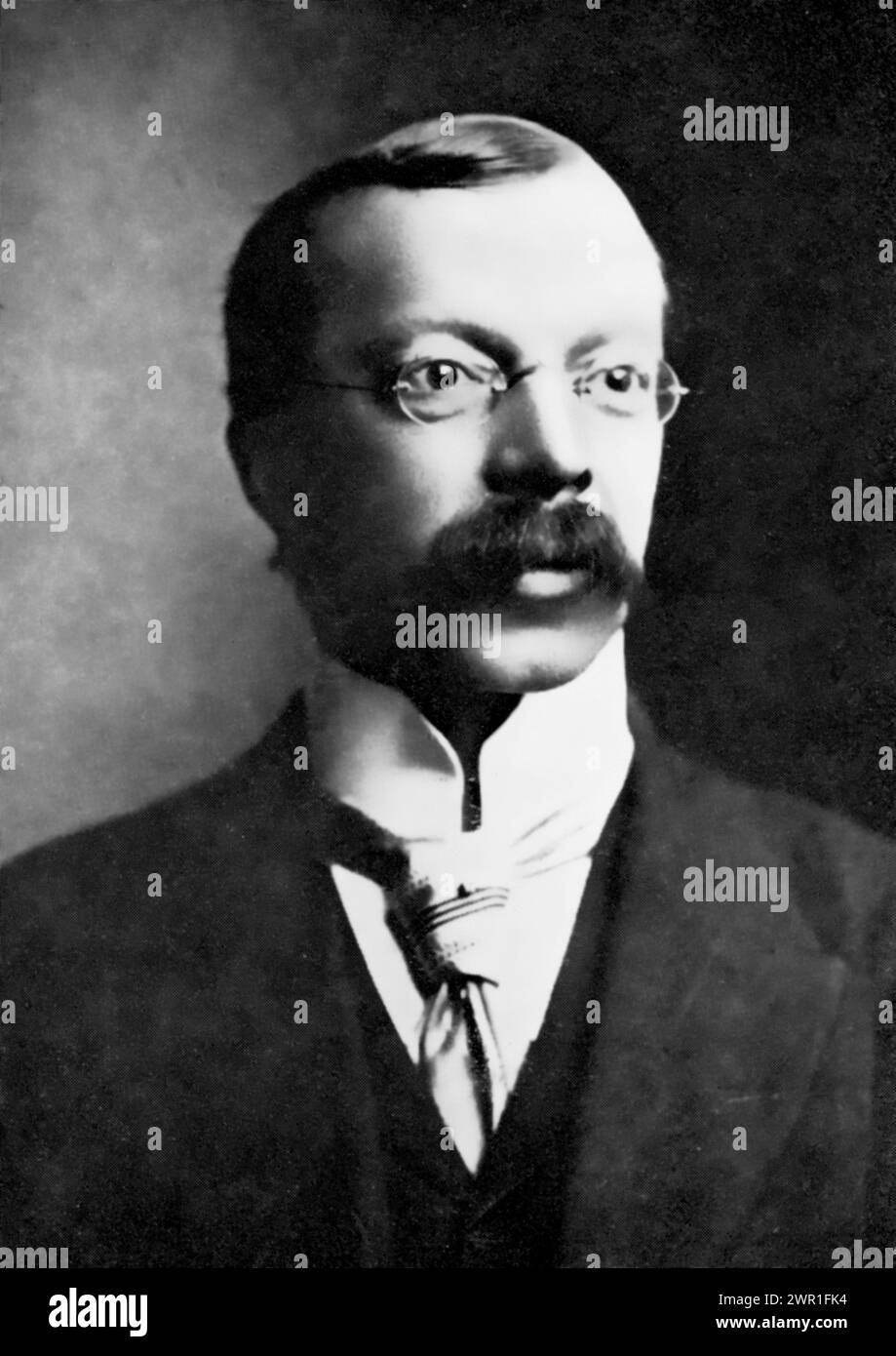 Hawley Harvey Crippen (Dr. Crippen), c1910. Hawley Harvey Crippen (1862-1910), was an American homeopath, ear and eye specialist and medicine dispenser who was hanged in Pentonville Prison, London, for the murder of his wife, Cora Henrietta Crippen. He was the first criminal to be captured with the aid of wireless telegraphy. Stock Photo