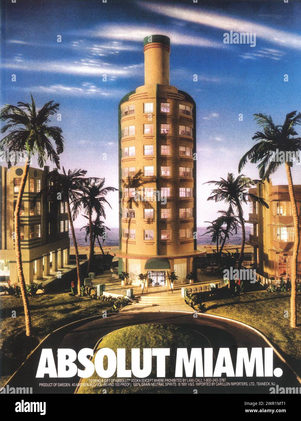 1990s Absolut Miami Vodka Print Ad Stock Photo