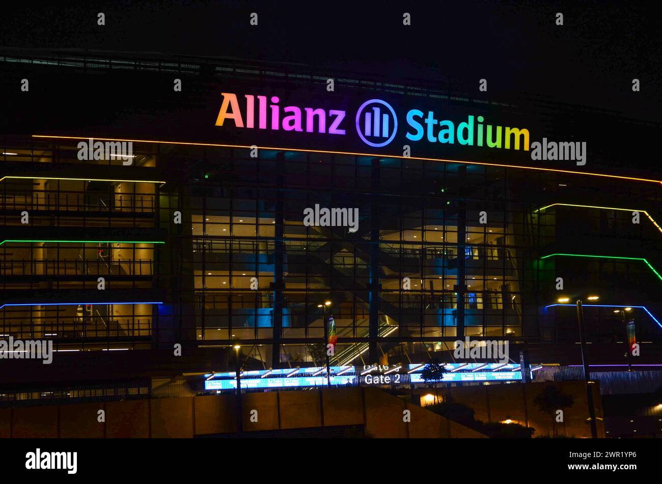 Sydney, New South Wales, Australia. 10th Mar, 2024. Allianz Stadium shines in Gay Pride colors after the A League Round 20 match between Sydney FC and the Brisbane Roar in the Allianz Stadium in Sydney, New South Wales, Australia on March 10, 2024. (Credit Image: © Kai Dambach/ZUMA Press Wire) EDITORIAL USAGE ONLY! Not for Commercial USAGE! Credit: ZUMA Press, Inc./Alamy Live News Stock Photo