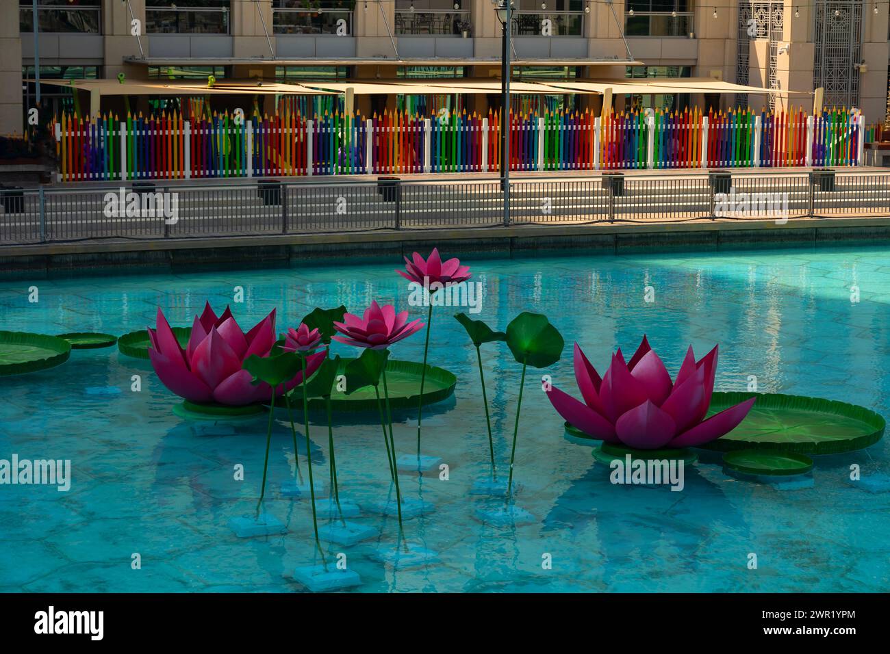 Beautiful hand made lotus in Dubai water fountain Stock Photo
