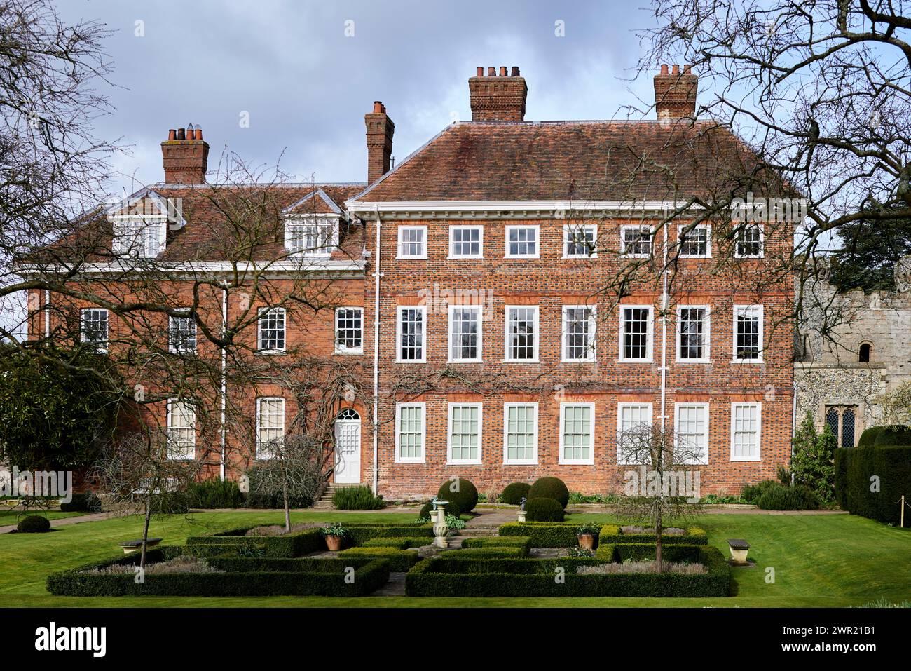 Benington Lordship is an 18th-century Georgian Manor House with neo-Norman additions, including a motte and bailey castle. Stock Photo