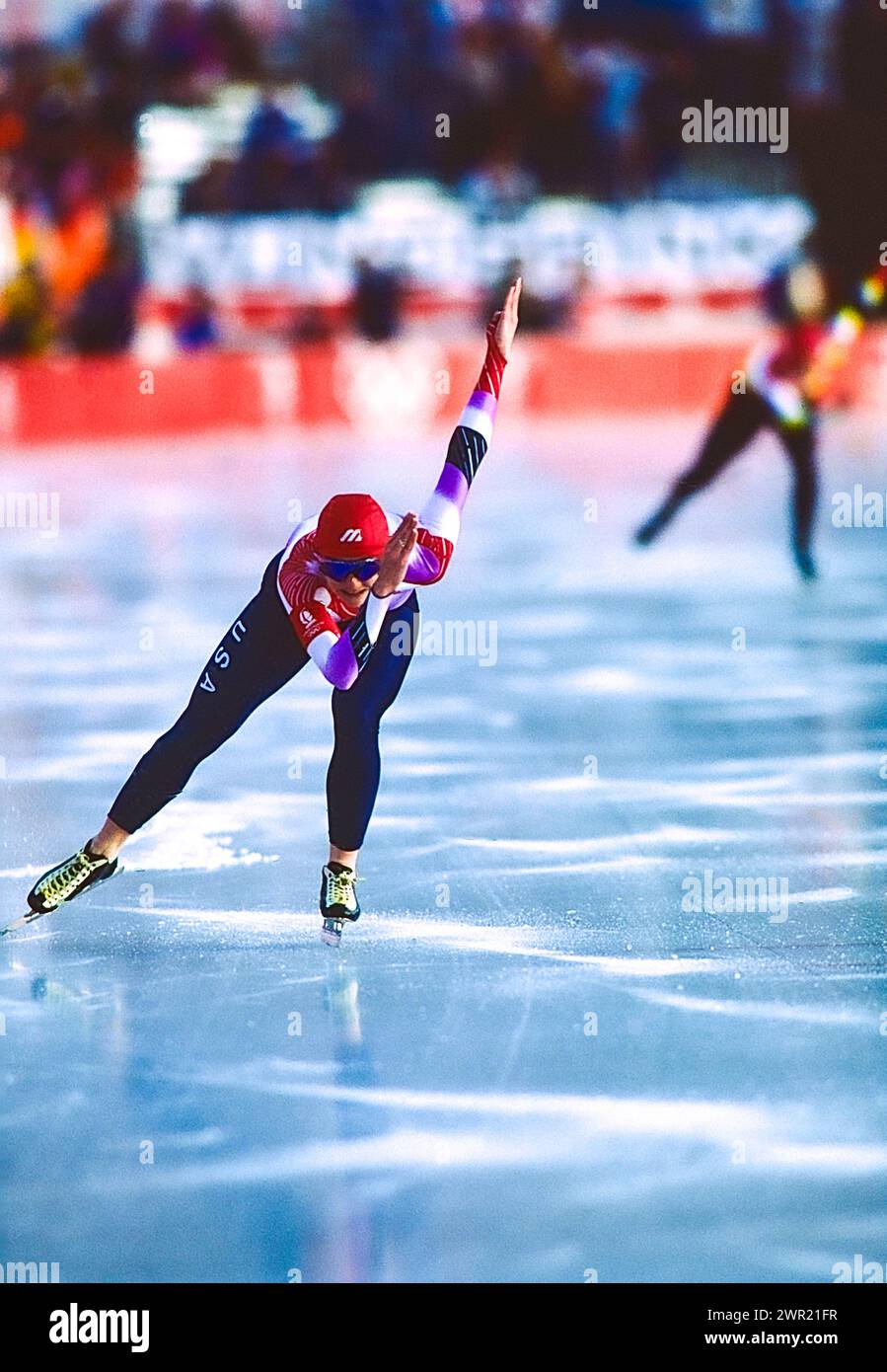 Bonnie Blair (USA) at the 1992 Olympic Winter Games. Stock Photo