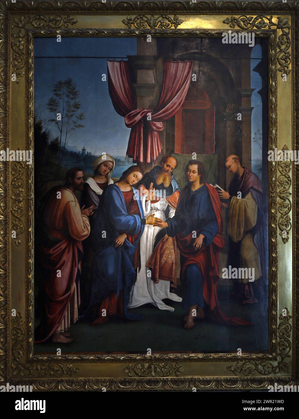 Italy Emilia Romagna Bologna - National Art Gallery - Wedding of the Virgin between Saints Joachim and Anne and a Franciscan monk by  Lorenzo Costa in 1505 Stock Photo