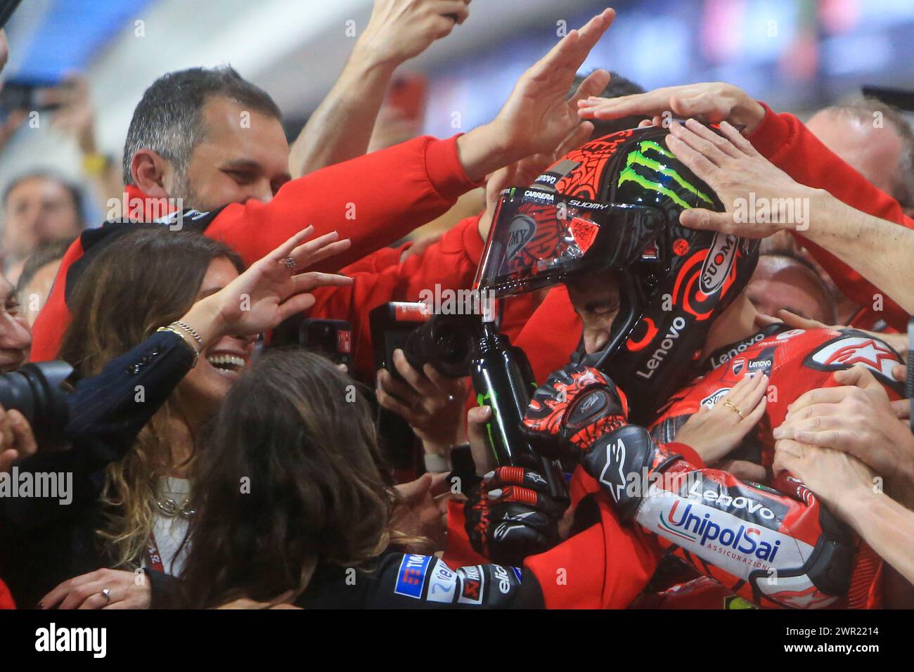 Italian rider Francesco Bagnaia of the Ducati Lenovo Team celebrates ...