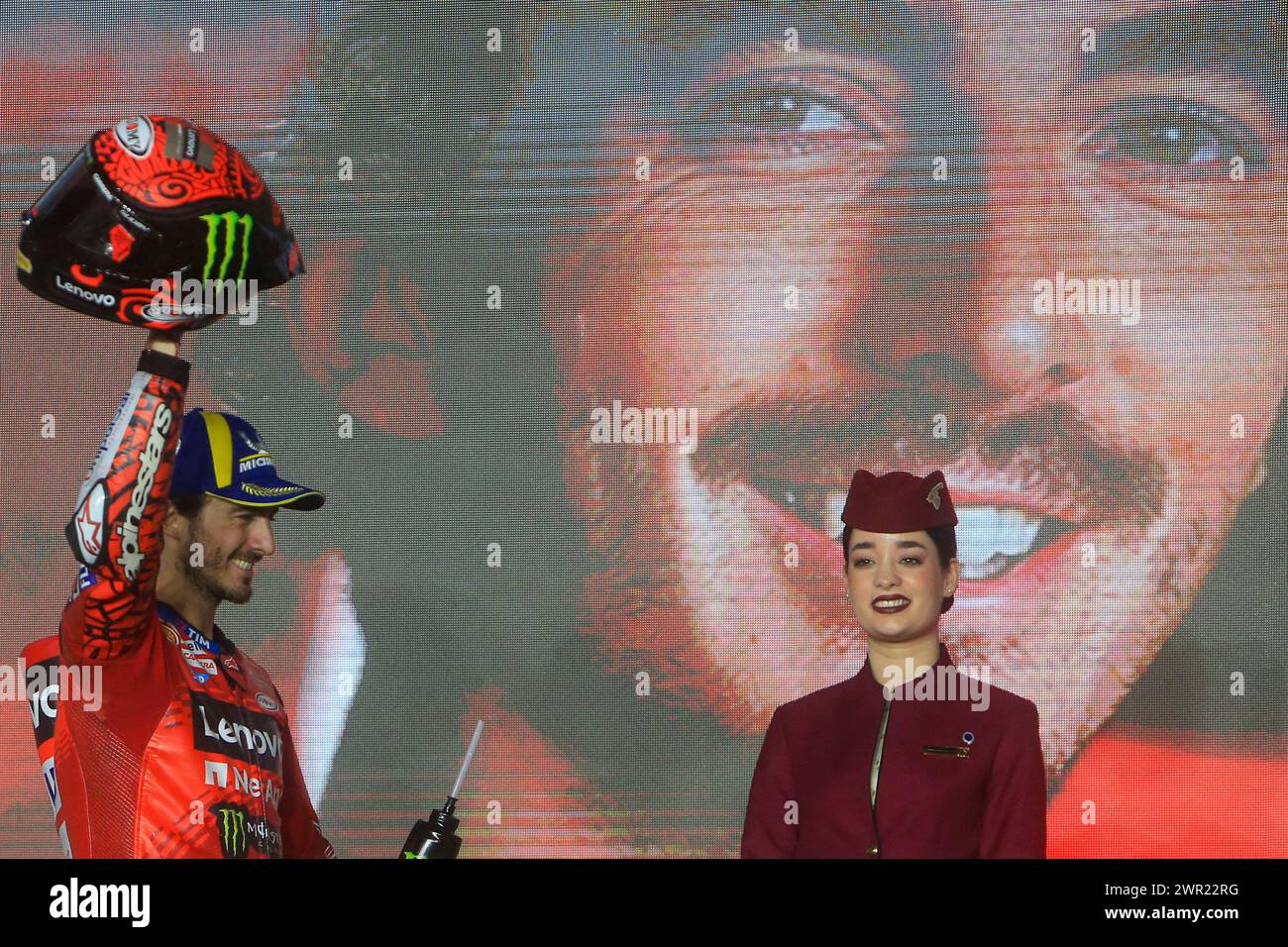 Race winner Italian rider Francesco Bagnaia of the Ducati Lenovo Team ...