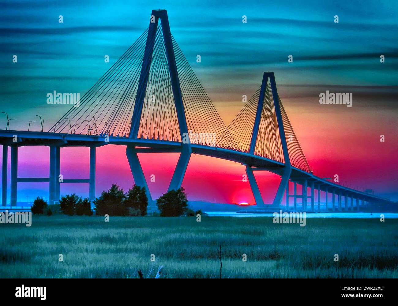 The Arthur Ravenel Jr. Bridge seen from Mount Pleasant, South Carolina