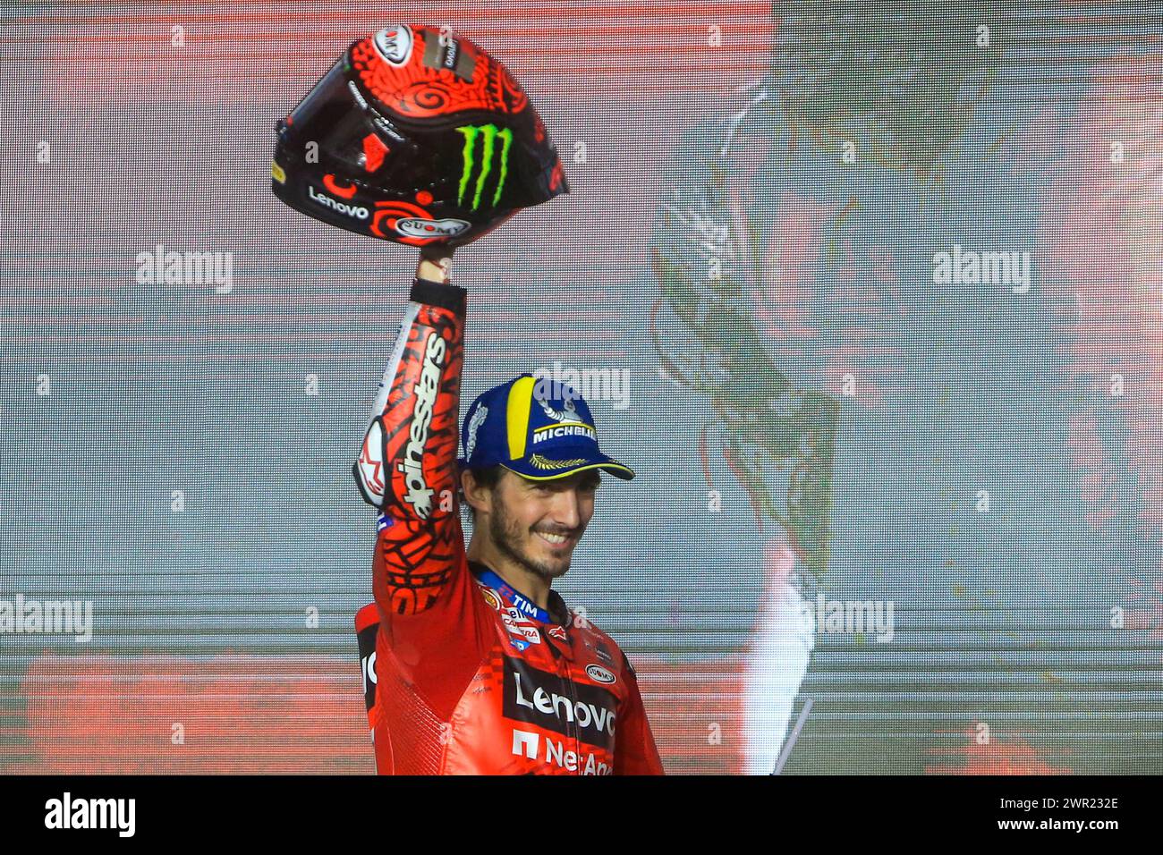 Race winner Italian rider Francesco Bagnaia of the Ducati Lenovo Team ...