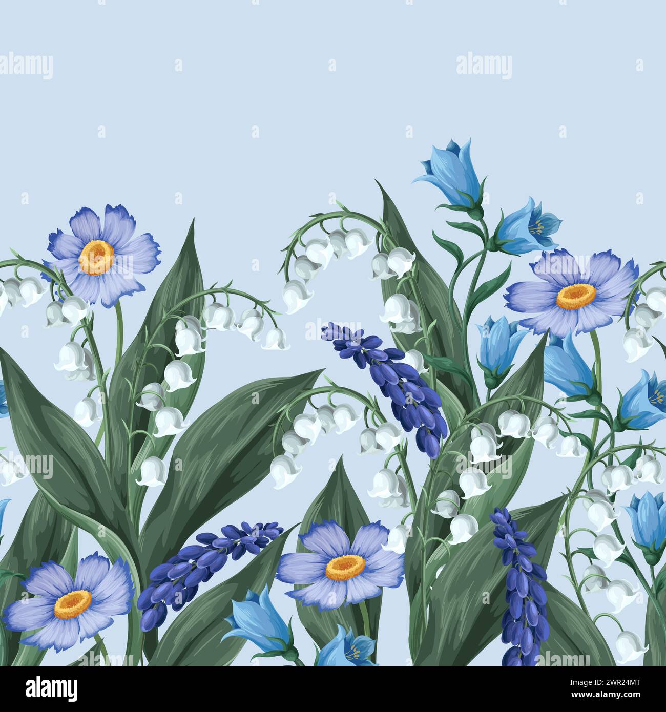 Border with lilies of the valley and other flowers. Vector Stock Vector ...