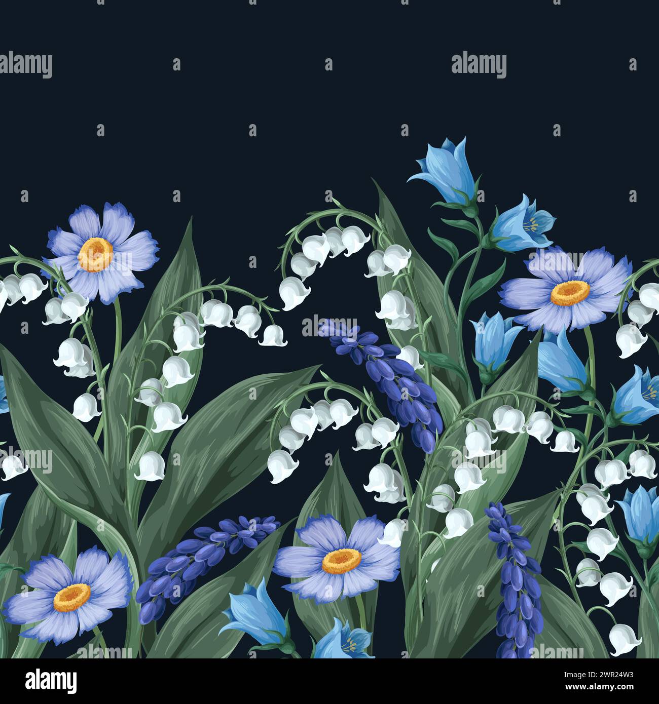 Border with lilies of the valley and other flowers. Vector Stock Vector ...
