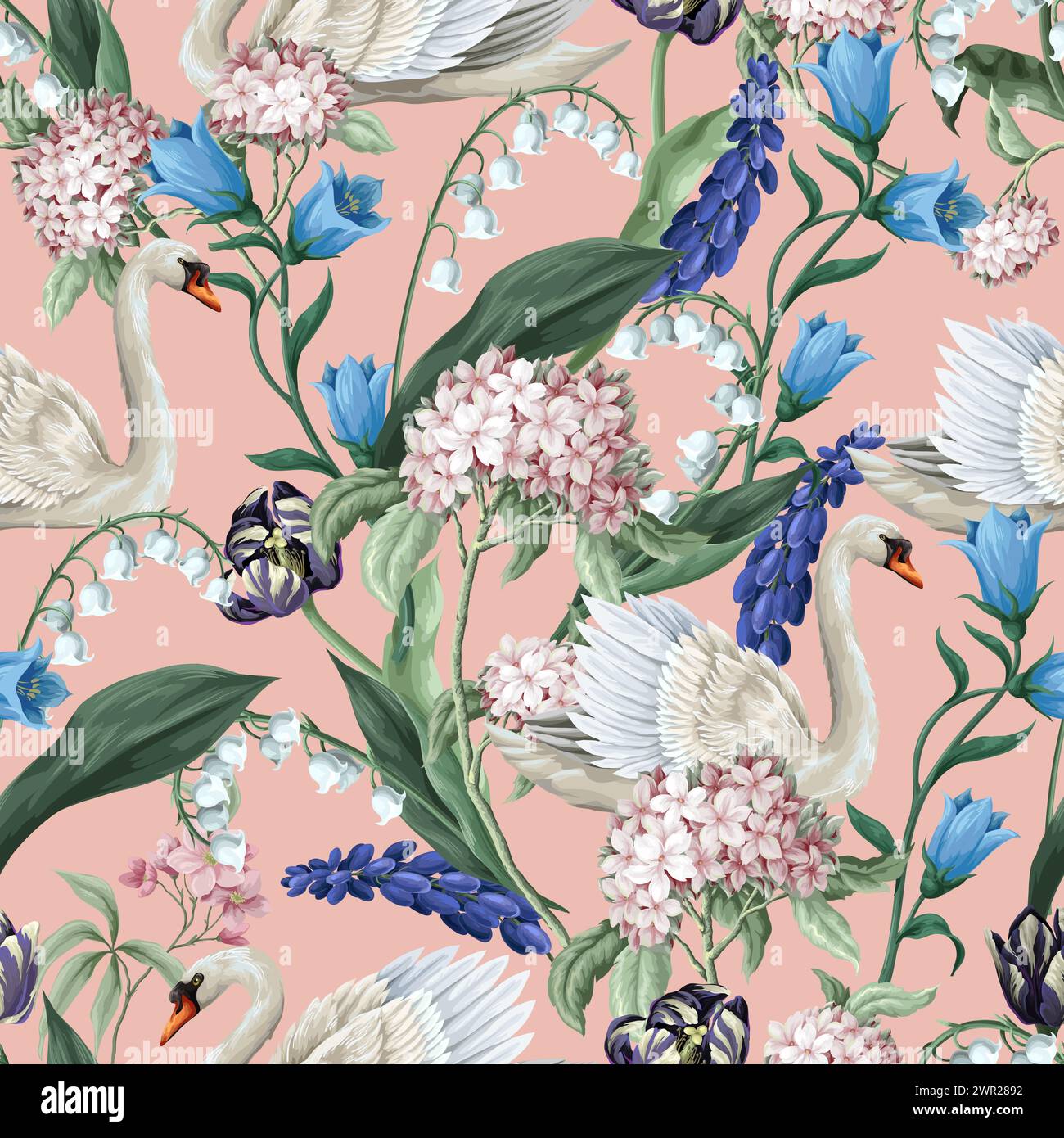 Seamless sensitive pattern with swan and flowers. Vector Stock Vector ...