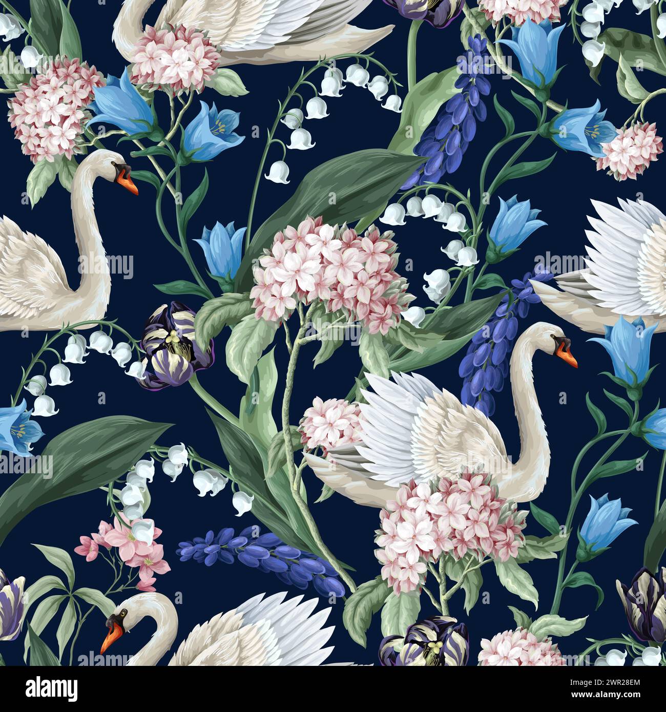 Seamless sensitive pattern with swan and flowers. Vector Stock Vector ...