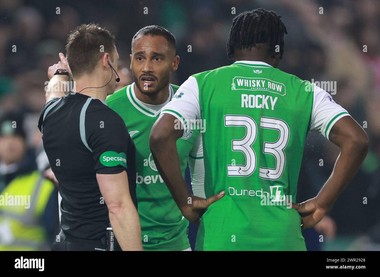 Hibernian's Jordan Obita reacts after being sent off during the