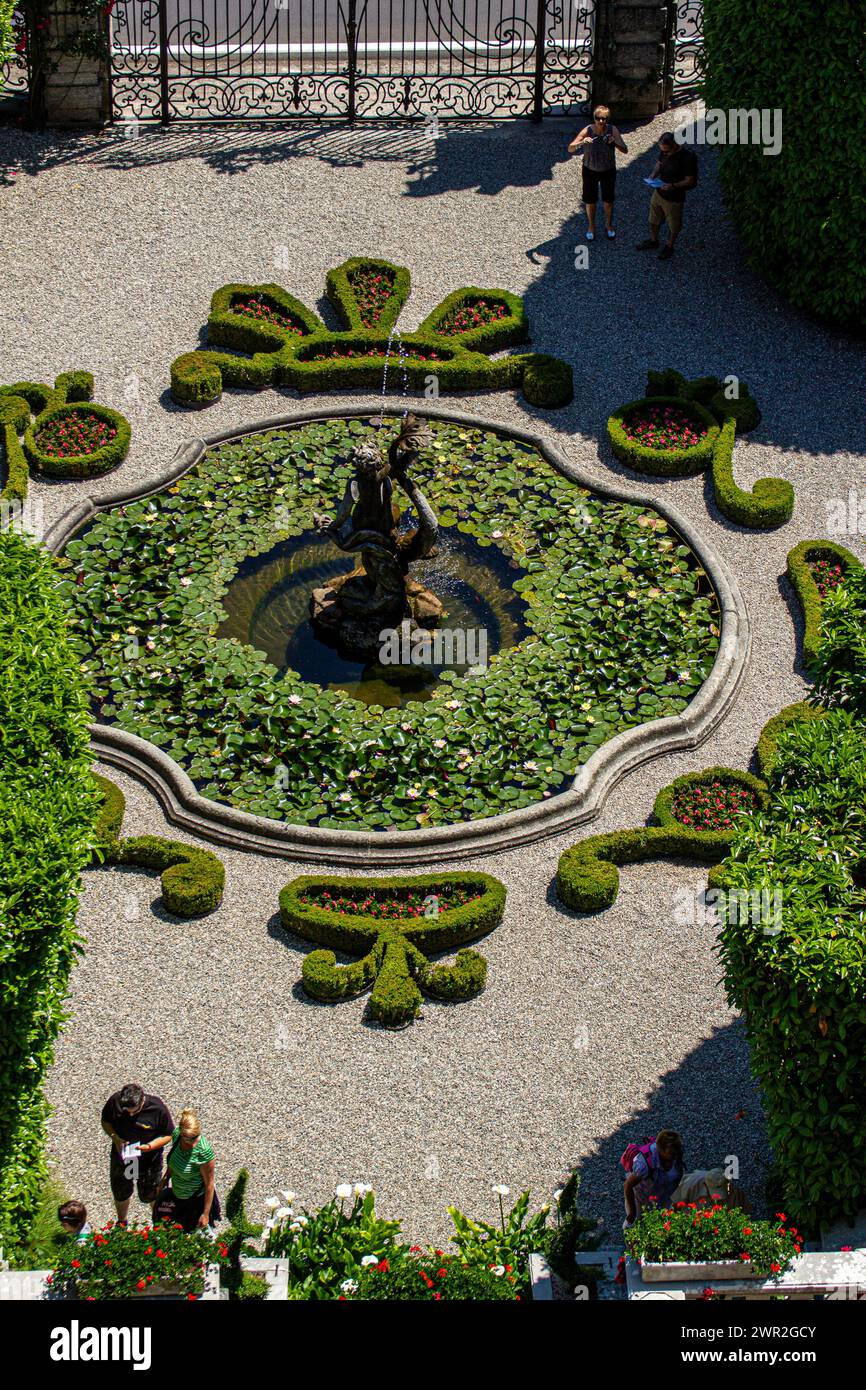 Historic fountain in the garden of villa Carlotta Italy Stock Photo