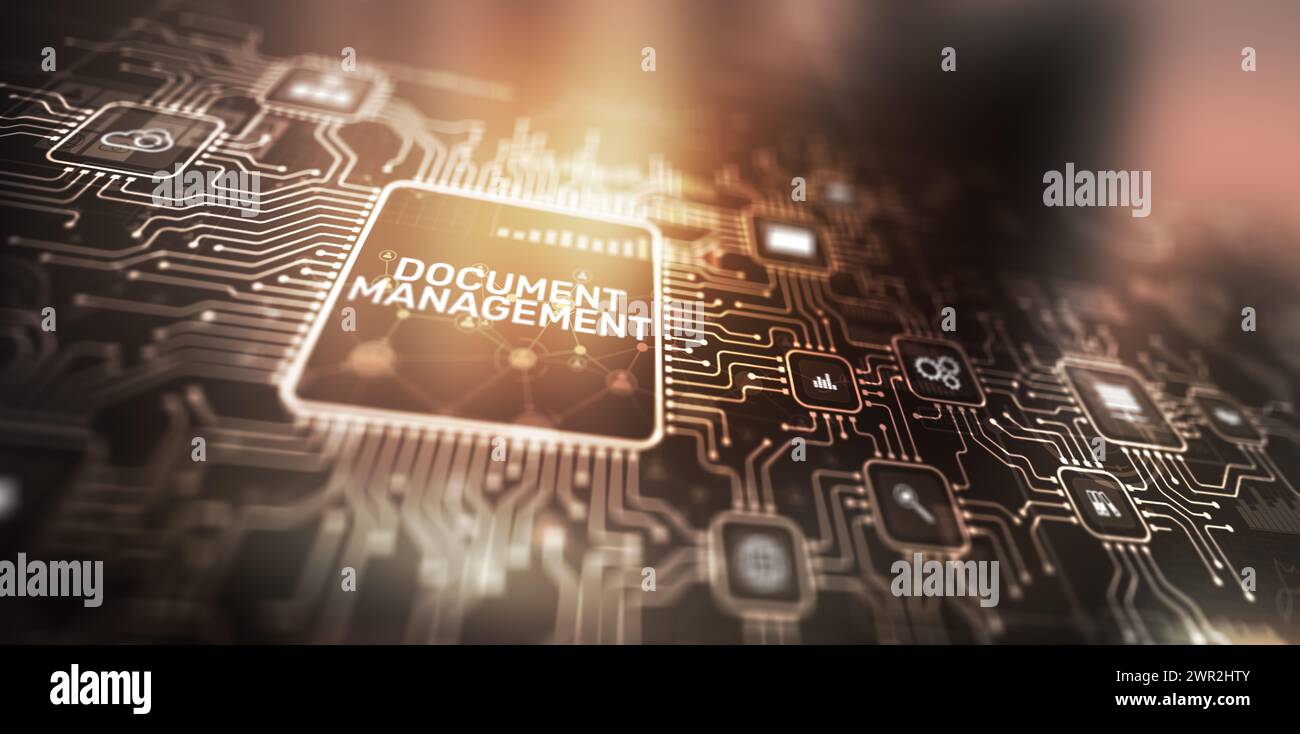 Document management DMS. E-document management. Online documentation database. Stock Photo