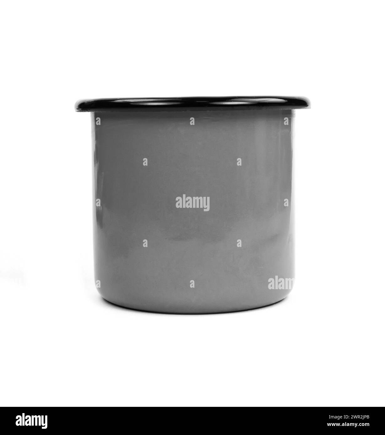 Gray enamel cup on white background isolation Stock Photo - Alamy