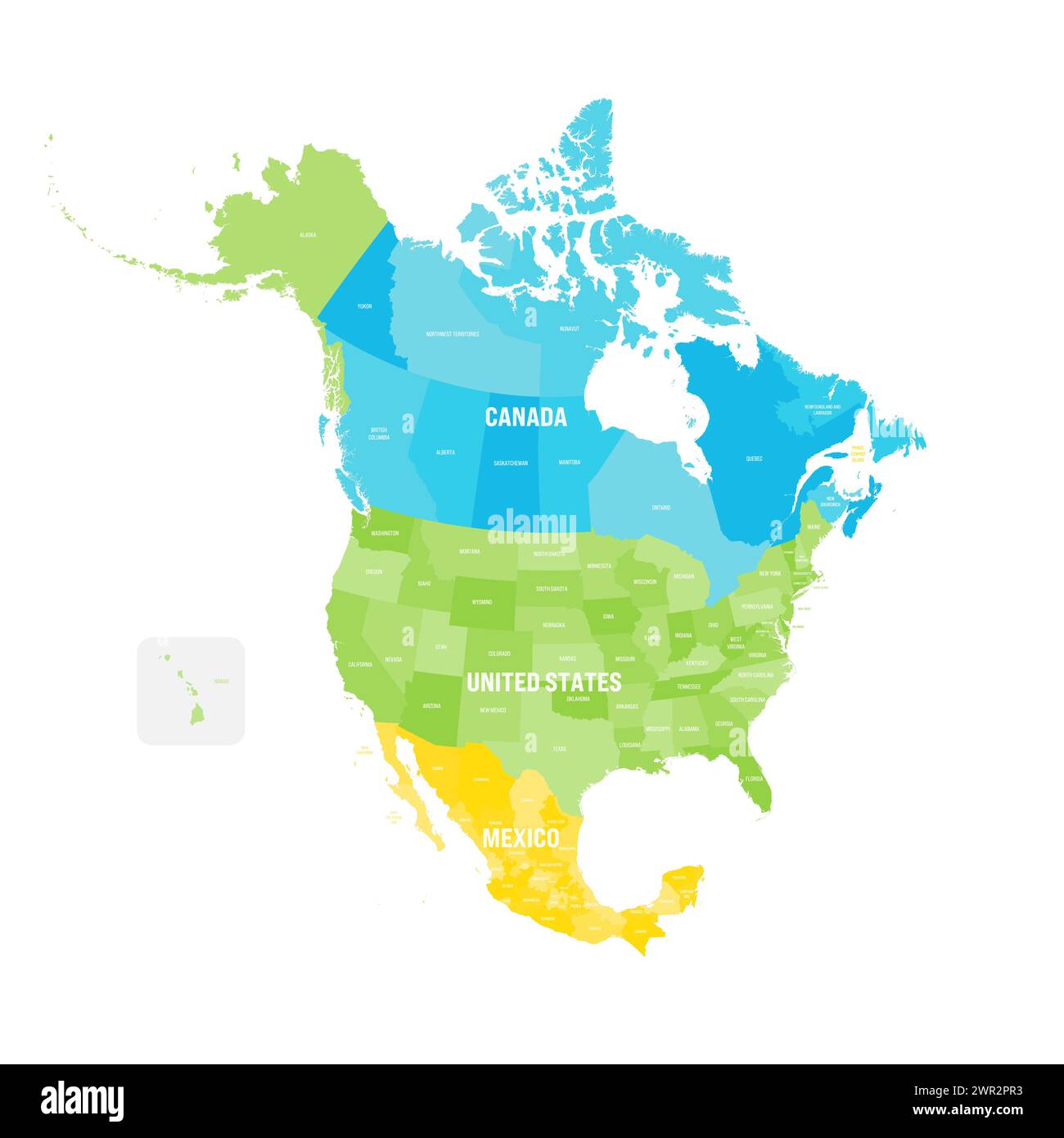 Political map of North American - Political Map Of North American Countries Canada United States Of America And Mexico With Administrative Divisions Colorful Blank Map Vector Illustration 2WR2PR3