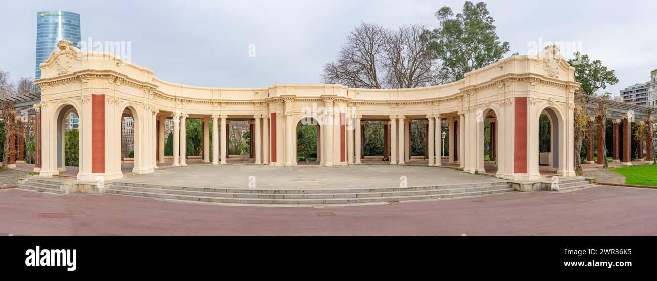 Central square with concrete structure of columns and arches in the urban park of Doña Casilda Bilbao-Basque country-Spain.13-3-2024 Stock Photo