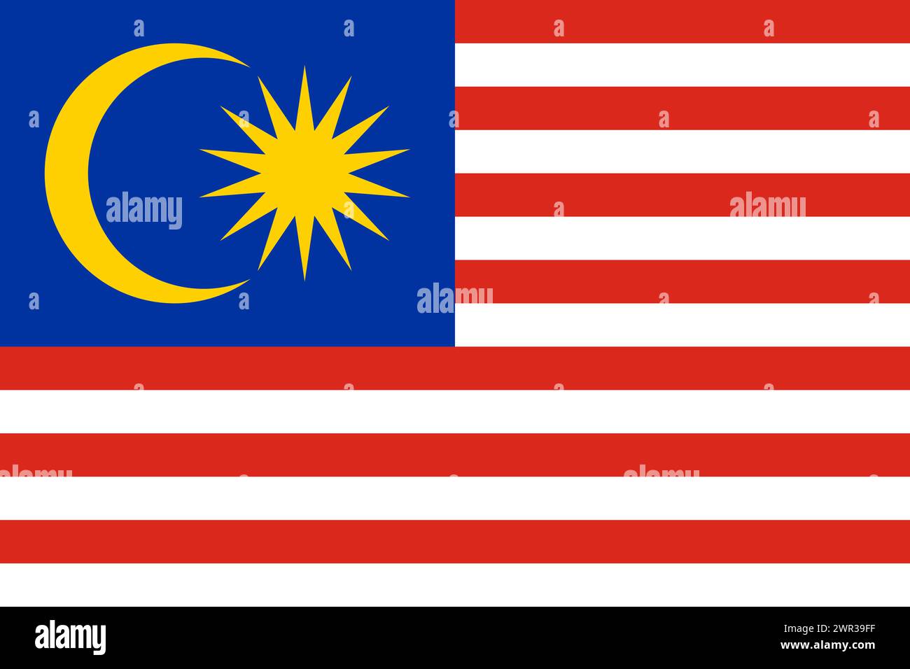 Malaysia vector flag in official colors and 3:2 aspect ratio. Stock Vector