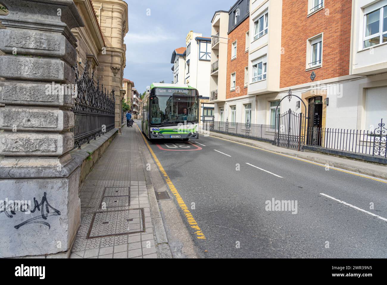 Passenger bus traveling on the streets Getxo-Basque Country-Spain.13-3-2024 Stock Photo