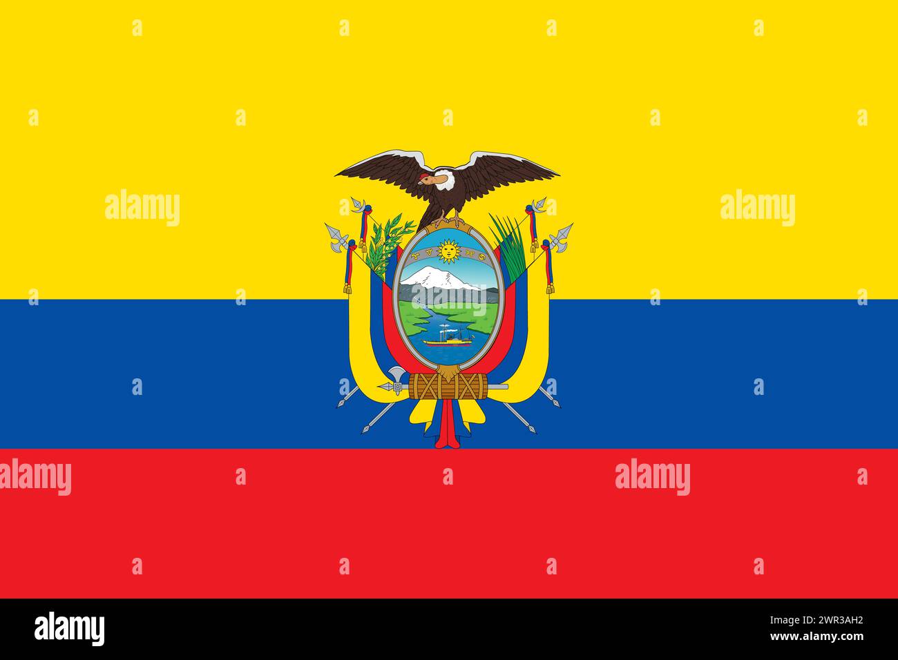 Ecuador vector flag in official colors and 3:2 aspect ratio. Stock Vector