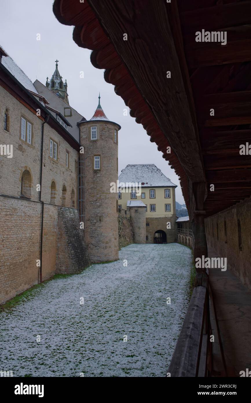 Historic battlements, Grosscomburg, Comburg, Benedictine monastery ...