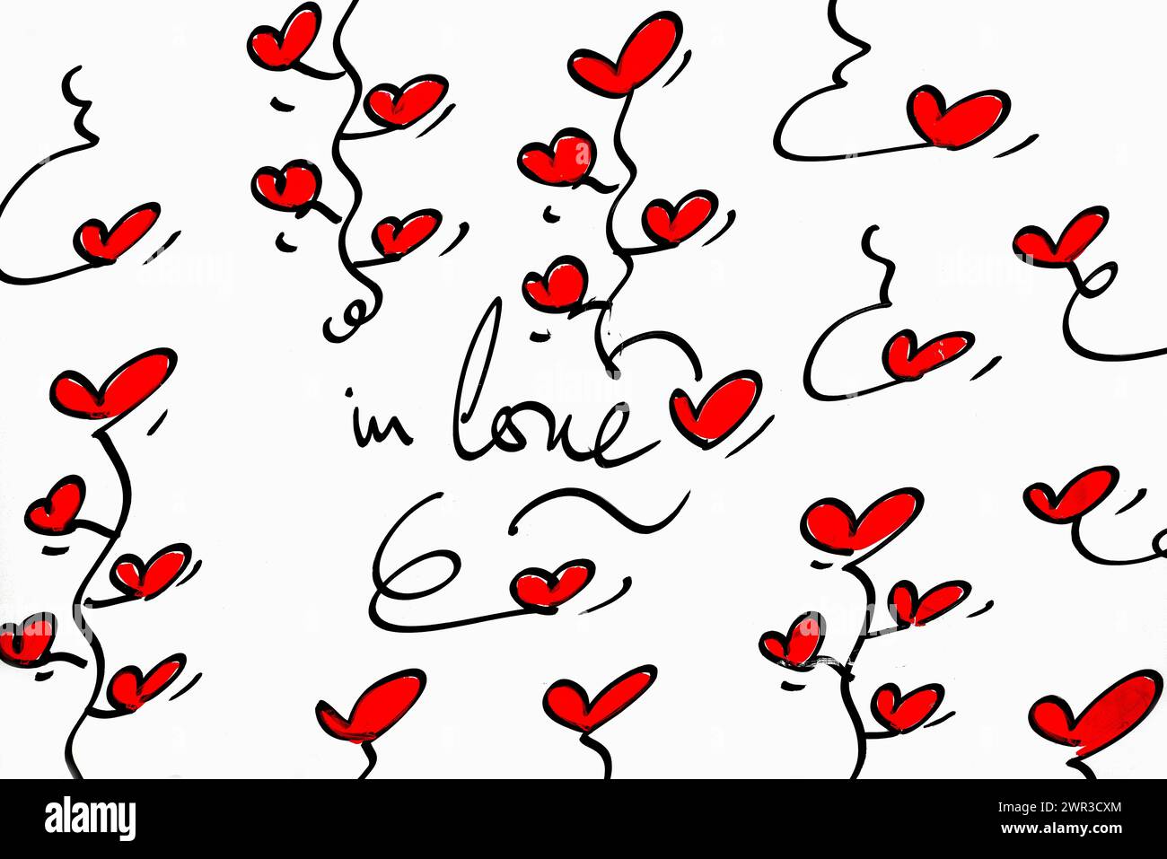 Street art, painted house wall with hearts and lettering on the theme