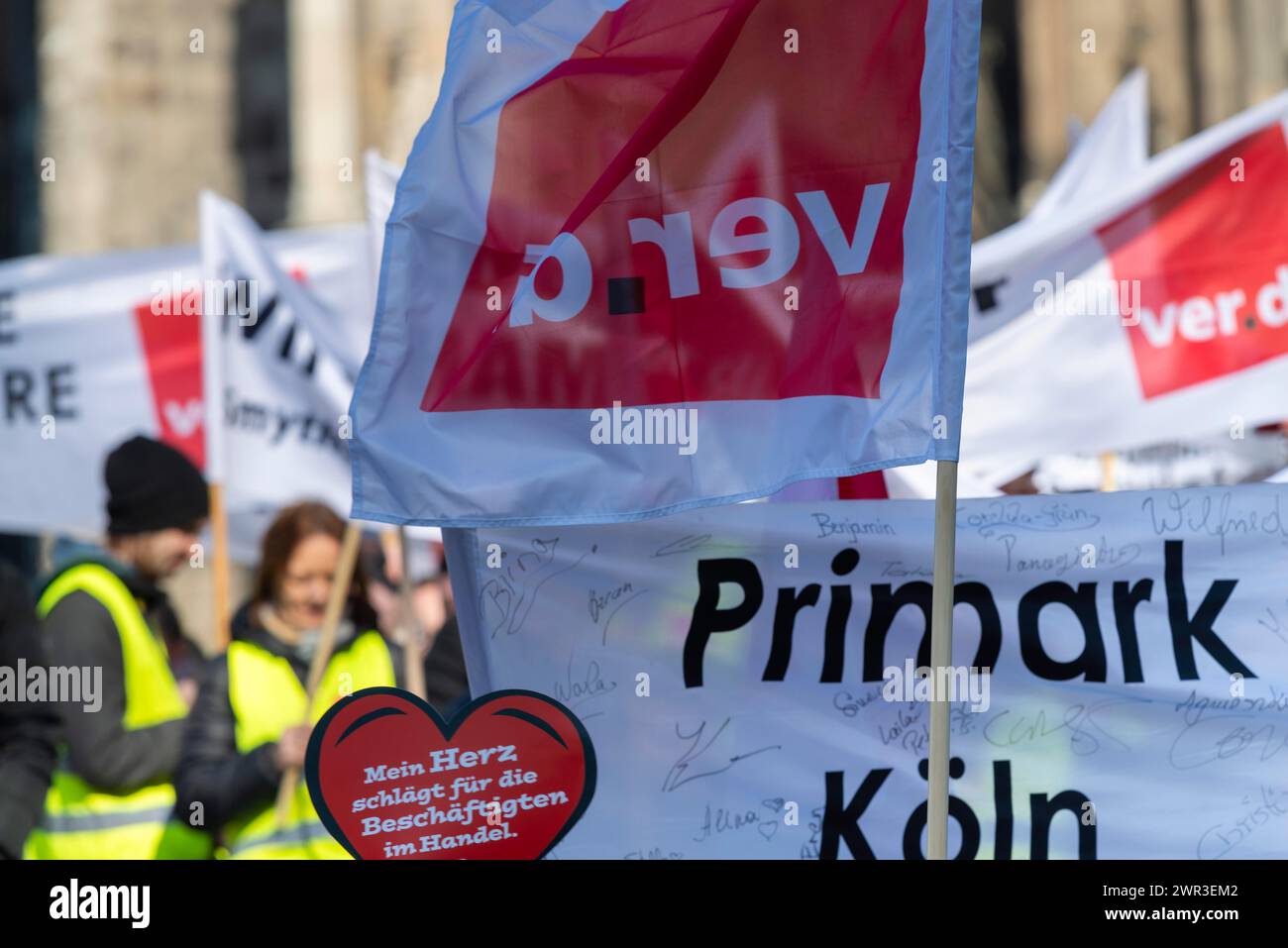 Demonstration for the warning strike of the trade union Ver.di on 8 March 2024 in Cologne, North Rhine-Westphalia, Germany Stock Photo