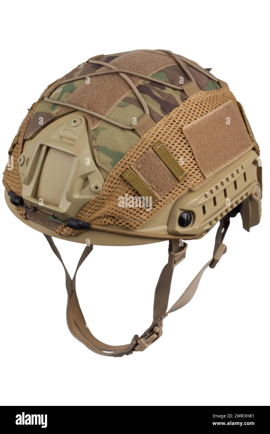 Camouflaged military helmet isolated on white background Stock Photo ...