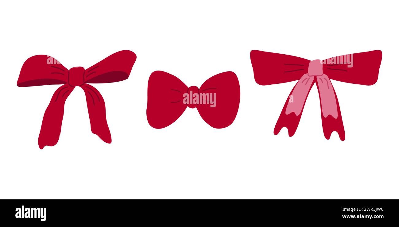 Collection of hand drawn ribbon bows isolated. Decorative elements for ...