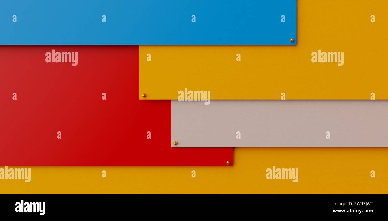 flat lay of coloured paper layered in a pattern with red,blue and ...