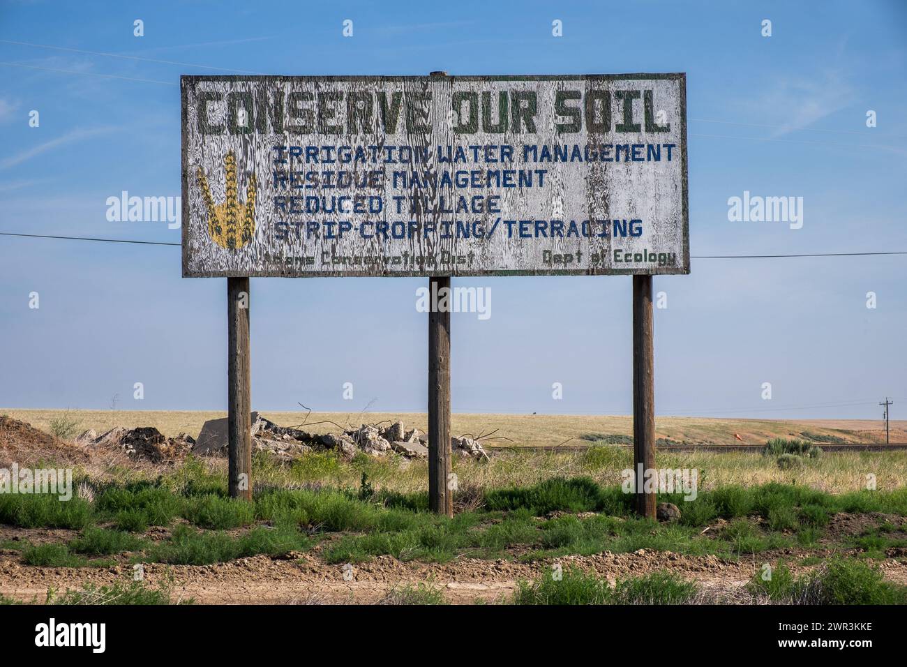 Soil conservation sign along Route 261 Washington State, USA, eastern Washington. Stock Photo