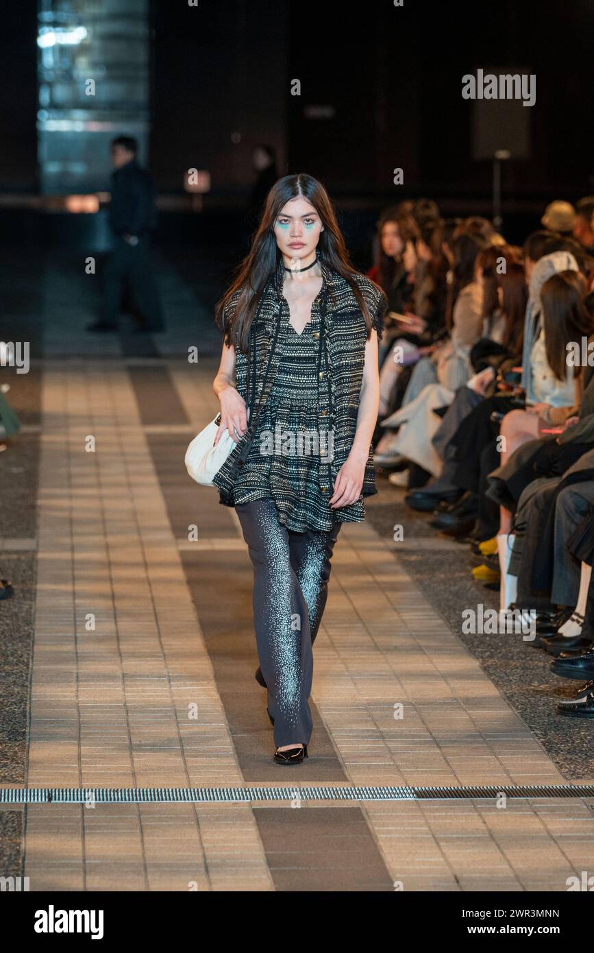 Tokyo, Japan. Runway model, March 11, 2025 Rakuten Fashion Week