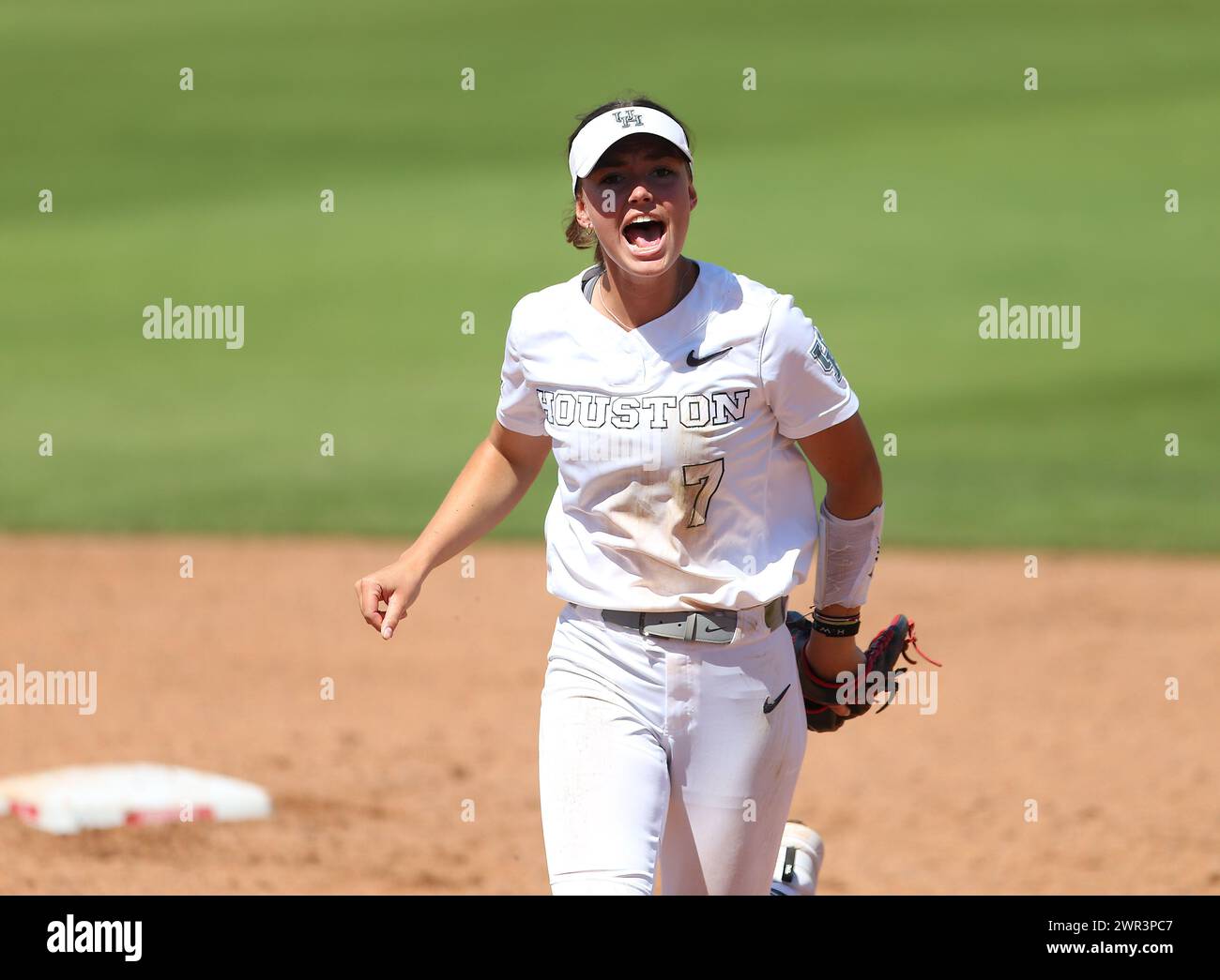 March 10, 2024: Houston infielder Mandy Esman (7) reacts after an out to end the inning during an NCAA softball game between the Houston Cougars and the Texas Longhorns on March 10, 2024. Texas won, 8-6, and took the series two games to one. (Credit Image: © Scott Coleman/ZUMA Press Wire) EDITORIAL USAGE ONLY! Not for Commercial USAGE! Stock Photo