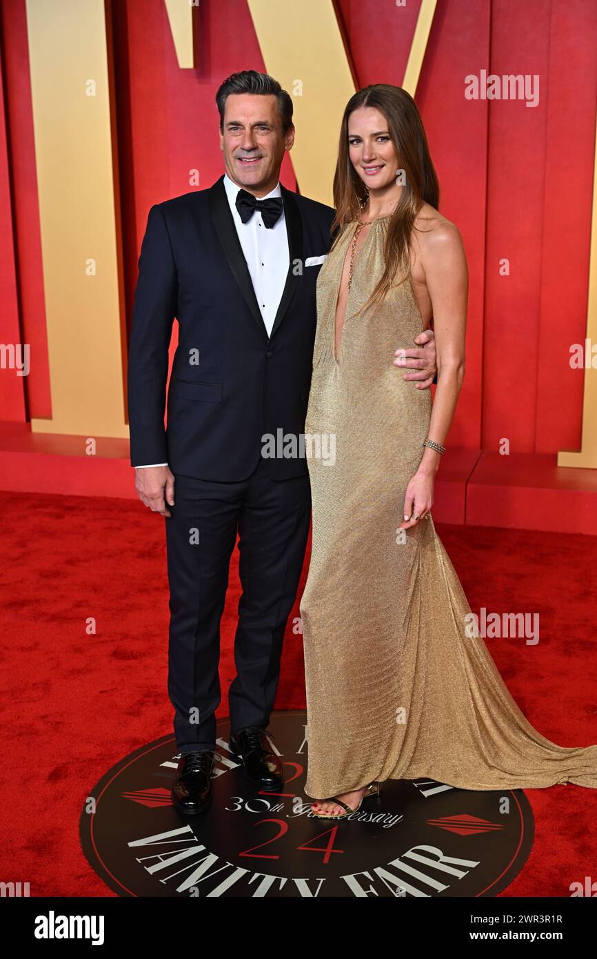 Jon Hamm and Anna Osceola attending the Vanity Fair Oscar Party held at ...