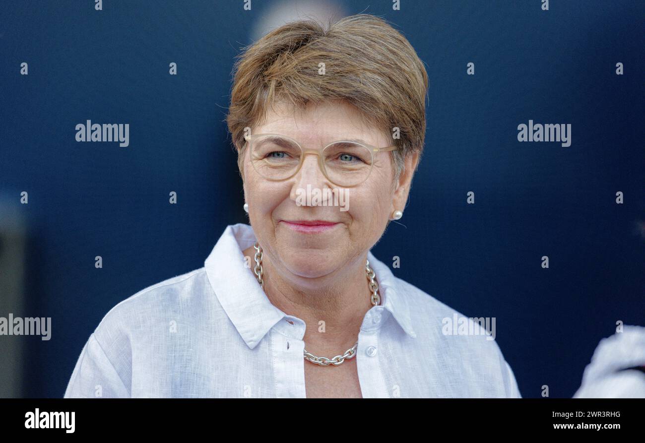 Die Schweizer Bundesrätin Viola Amherd (Partei: Die Mitte) während der Bundesfeier in Luzern. (Luzern, Schweiz, 31.07.2023) Stock Photo