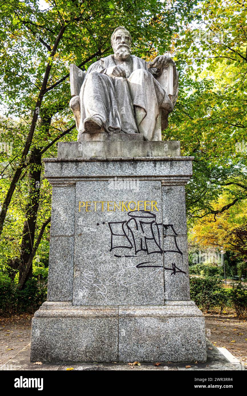 Max von Pettenkofer memorial at Maximiliansplatz square of Munich, Germany. Donated by friends and students of the celebrated hygienist, to whom Munic Stock Photo