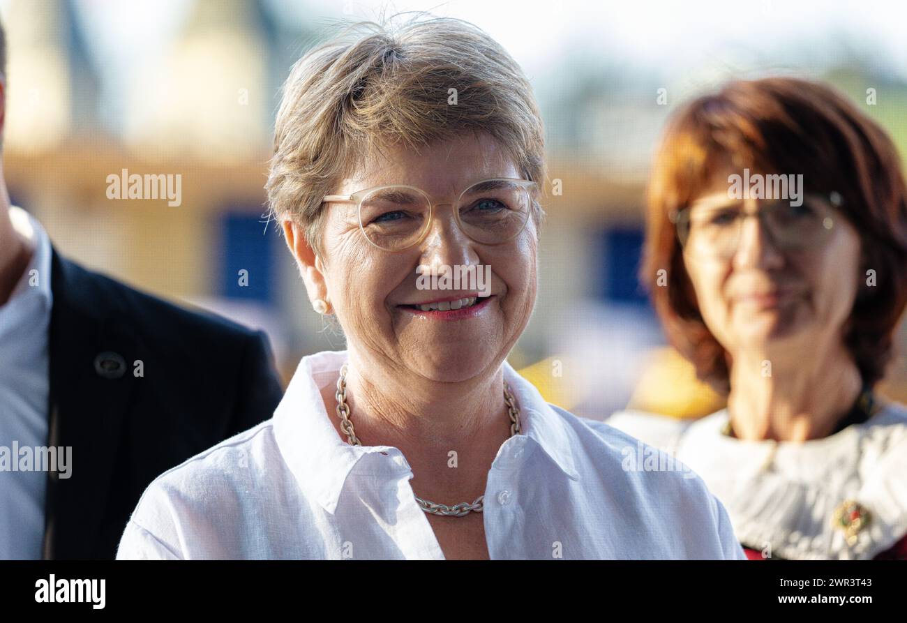 Die Schweizer Bundesrätin Viola Amherd (Partei: Die Mitte) während der Bundesfeier in Luzern. (Luzern, Schweiz, 31.07.2023) Stock Photo