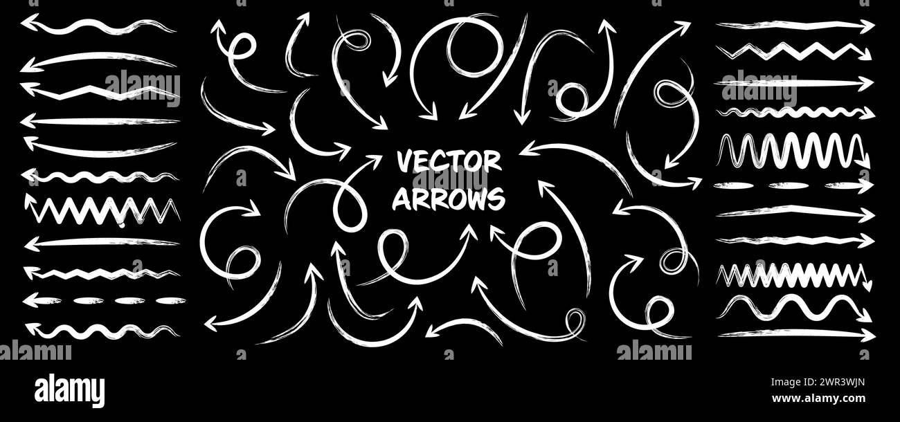 Grunge hand drawn arrows, highlighter lines. Marker stroke, brush pen ...