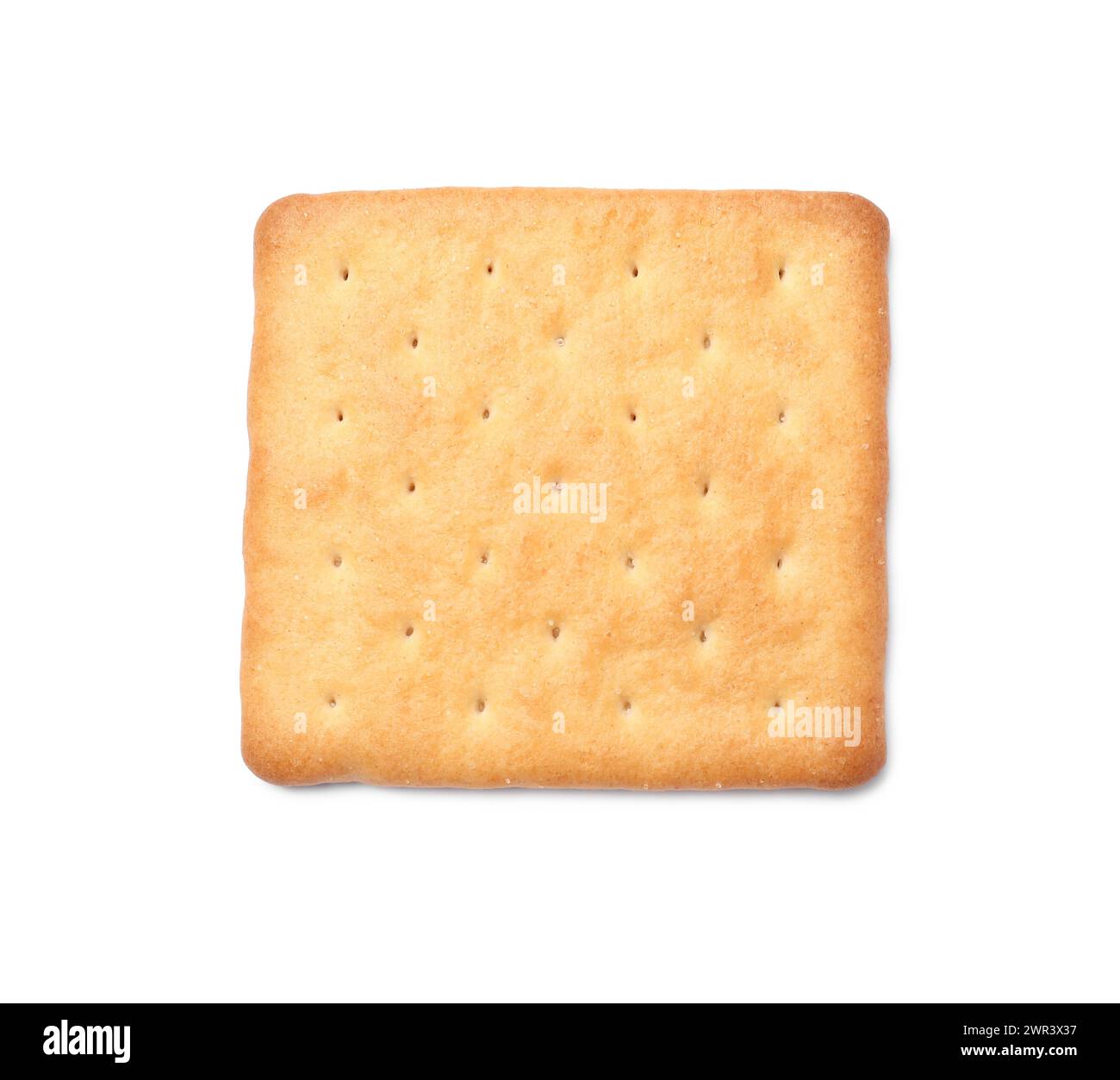 One crispy cracker isolated on white, top view. Delicious snack Stock Photo