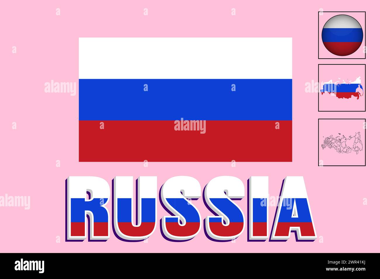 Russia flag and map in vector illustration Stock Vector