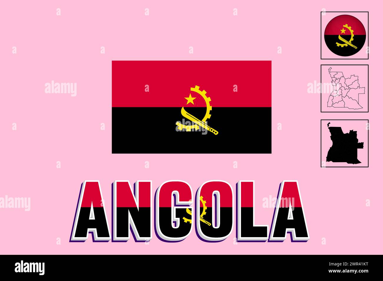 Angola flag and map in vector illustration Stock Vector