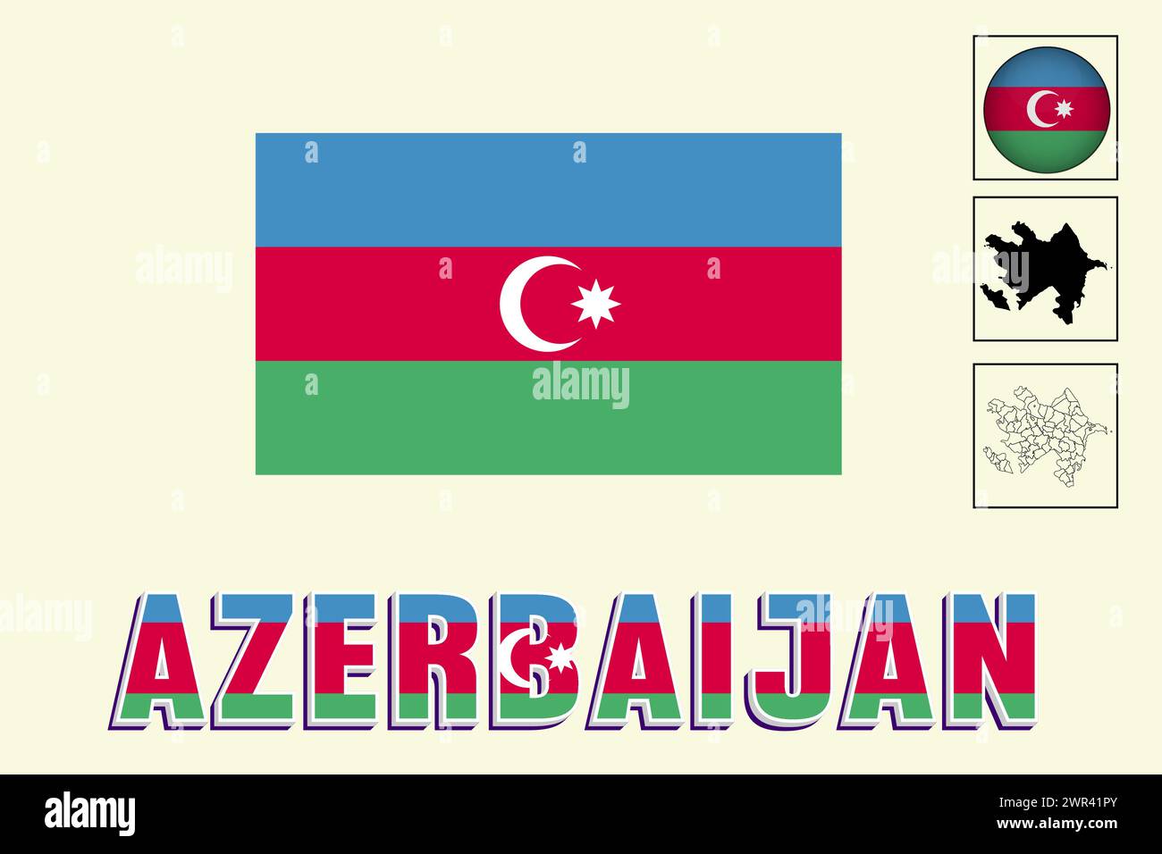 Azerbaijan flag and map in vector illustration Stock Vector