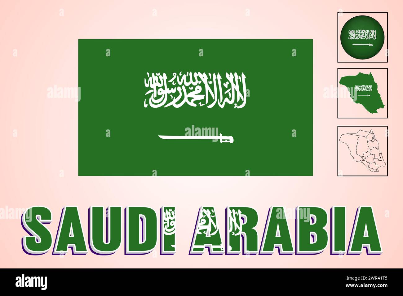 Saudi Arabia flag and map in vector illustration Stock Vector