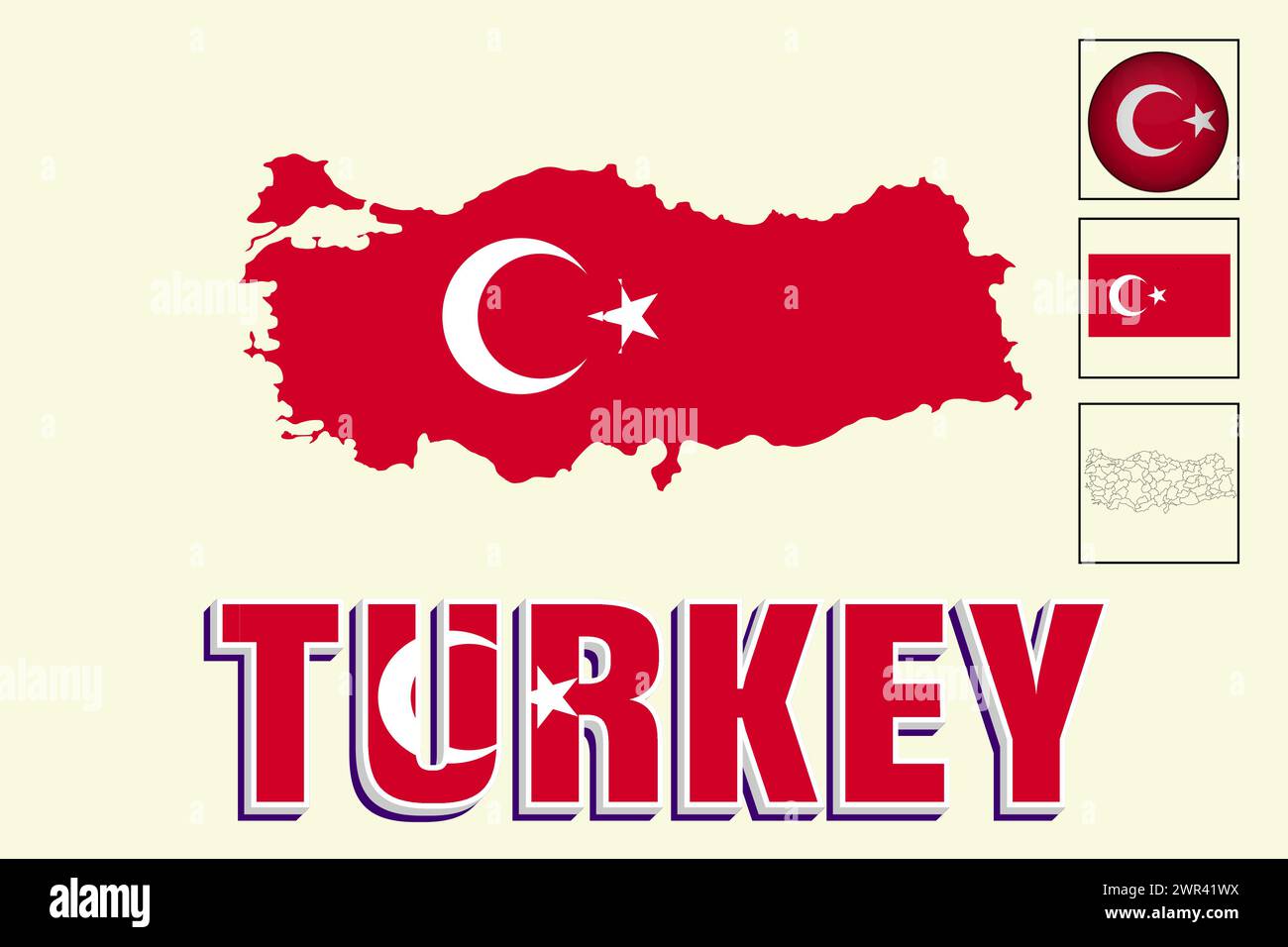 Turkey flag and map in vector illustration Stock Vector