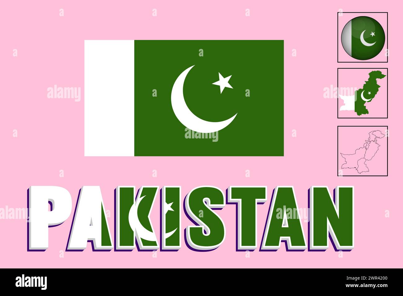 Pakistan flag and map in vector illustration Stock Vector