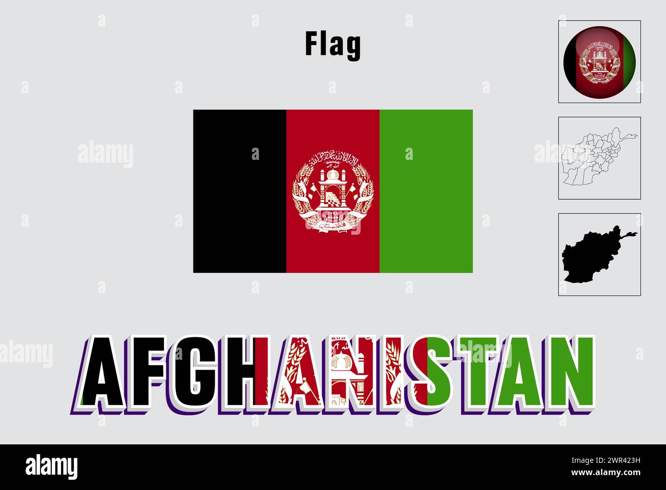 Afghanistan flag and map in vector illustration Stock Vector
