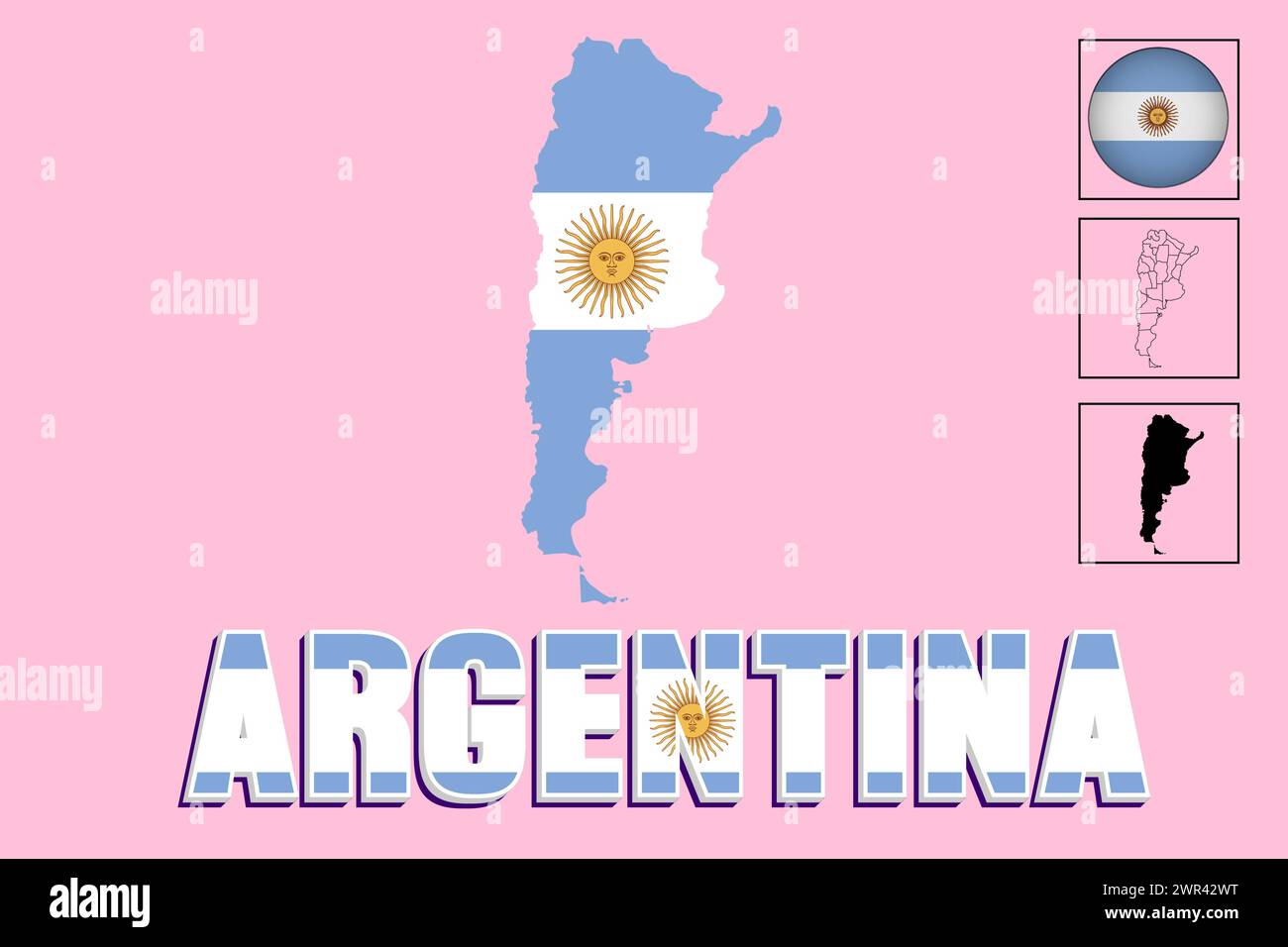 Argentina flag and map in vector illustration Stock Vector